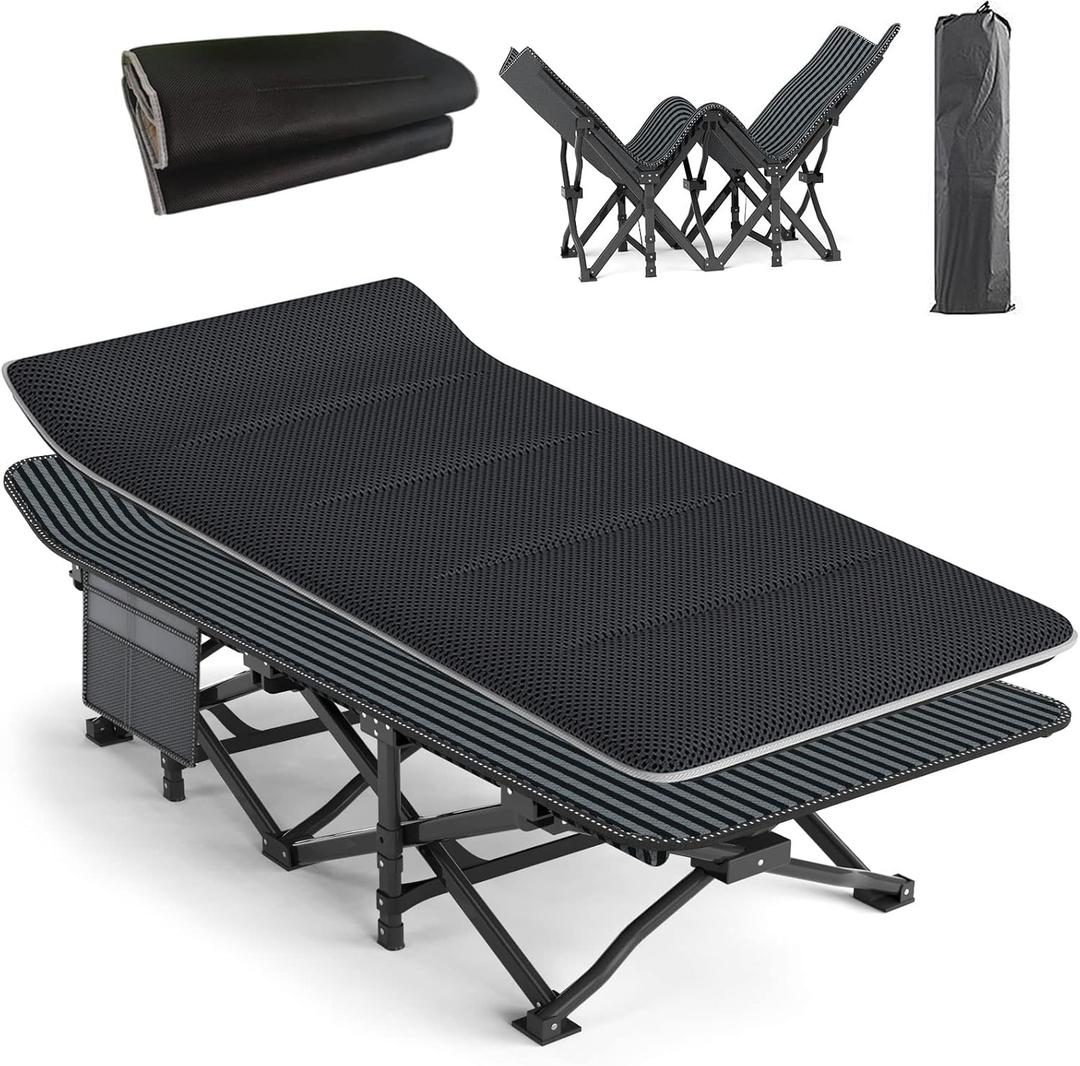 ATORPOK Camping Cot for Adults with Cushion Comfortable, Tent Folding Cot for Sleeping, Lightweight Folding Bed with Carry Bag Supports 450 lbs, Large Size