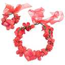 Floral Crown Wrist Bands Set For Women | Wedding Hair Accessories | Adjustable Hair Crowns for Women, Flower Crown | Headbands with Ribbon Garland Wristbands | Accessories for Weddings, Parties, Red