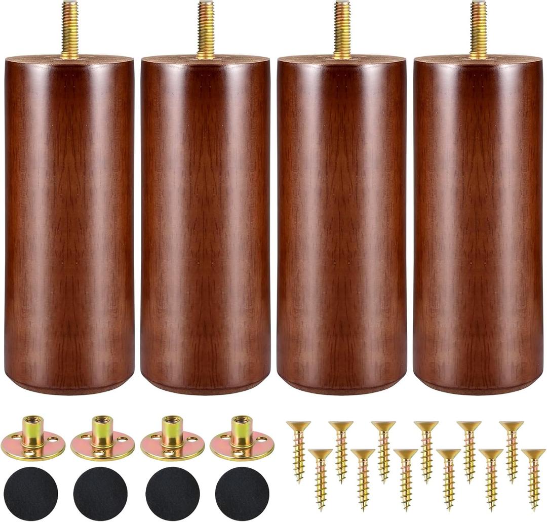 Wood Furniture Legs Set of 4, Solid Round Sofa Couch Feet Replacement Wood Legs for Furniture Table Chair Dresser Ottoman Cabinets Footstool DIY