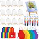 Aodaer 48 Pieces Mini Watercolor Paint Set Include 12 Set Colors Watercolor Paints Strip Palette Wooden Canvas Easels Canvas Tote Bags Aprons for Art Beginner Gift Painting Supplies