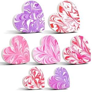 7 Pcs Valentine's Day Wooden Heart Signs Crystal Valentine's Day Decorations Red Pink Purple Tabletop Centerpiece Tiered Tray Decor for Valentines Wedding Anniversary Home Party Supplies