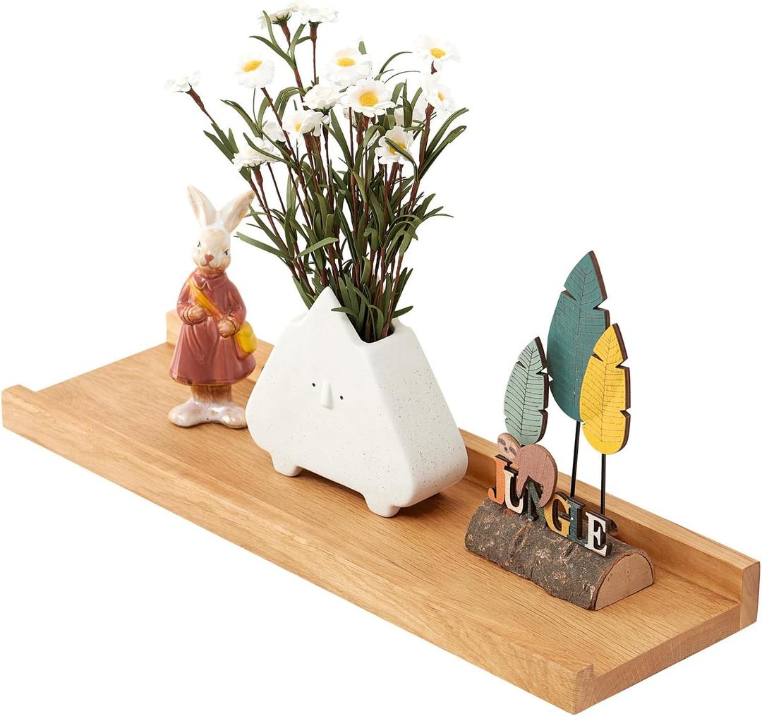 Oak Floating Shelves for Wall 20 Inch (Upgrade Width 6"), Natural Wood Wall Shelves Display Picture Ledge Shelf for Living Room Bedroom Bathroom Kitchen Office Decor and Storage