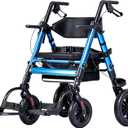 Ambliss 2-in-1 Rollator Walker Transport Chair Heavy Duty 450 lbs Rolling Walkers with Seat for Seniors, 10" Rear & 8" Front All Terrain Wheels, Adjustable Height, Folding Mobility Aid for Adults