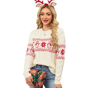 SunnyMelody Womens Christmas Funny Ugly Sweater Winter 2025 Vacation Outfits Oversized Crew Neck Xmas Pullover Tops (Medium, White-Snowman)