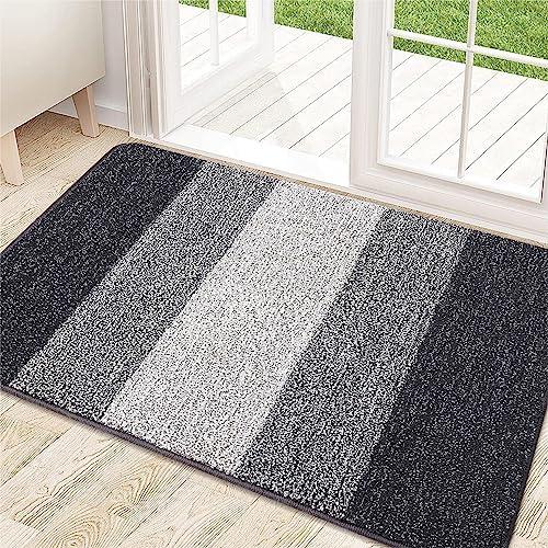 Kitinjoy Indoor Outdoor Door Mat, 32x20 Non-Slip Absorbent Dirt Trapper, Low-Profile Washable Inside Entrance Front Floor Mat, Sturdy Soft Entry Doormats for Entryway, Grey