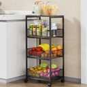 HapiRm Fruit Basket Kitchen Cart - 4-Tier Rolling Storage Cart with Wheels, Fruit Vegetable Basket with Wood Top, Pantry Utility Kitchen Organizer for Fruit Potato Onion Vegetable Bread Snack