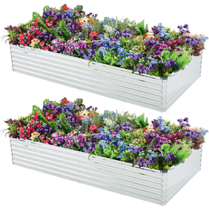 Meberam 2 Pack 4x2x1FT Galvanized Raised Garden Beds Kit Outdoor Metal Gardening Planter Box for Vegetable Elevated Flower Herbs,Silver
