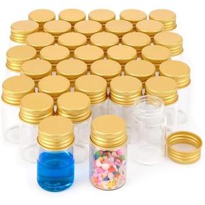 35Pcs 20ml Empty Tiny Jars Small Glass Vials with Lids Lab Sample Vials Refillable Mini Glass Bottles with Golden Aluminum Screw Caps for DIY Crafts Essential Oils Storage Wedding Decoration