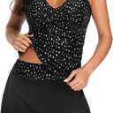 Womens Tankini Bathing Suits with Skirt Two Piece Tummy Control Swimsuits Ladies Swimwear (Large, Black Dot)