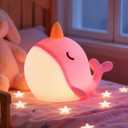Narwhal Silicone Night Lamp, 7 Colors Changing LED Portable Touch Kawaii Lamp, USB Rechargeable Silicone Dimmable RGB Night Lights with Timer, Birthday/Christmas Gifts for Bedroom Decor