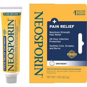 Neosporin + Maximum-Strength Pain Relief Ointment, Triple Antibiotic, Soothing Infection Protection, No-Sting Topical First Aid Wound Care for Minor Cuts, Scrapes & Burns, 1 Oz Tube