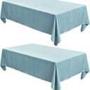 Fitable Faux Linen Tablecloths Rectangle 60 x 102 Inch - 2 Pack Waterproof Table Clothes for 6 Foot Tables, Turquoise Flax Look Table Covers for Farmhouse, Dining, Party, Banquet, Buffet