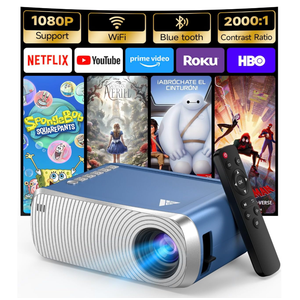 Mini Projector, Projector with WiFi and Bluetooth, 1080P Support Portable Projector, Builtin Speaker, Compatible with Smartphone/Tablet/TV Stick, Movie Projectors for Bedroom, Home Theater, Kids Gift