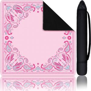 Mini Mahjong Mat for Travel Set 22x22 Inch Paisley Floral Majiang Mat Cute Colorful Mahjong Accessories for Gifts Domino & Tile Table Game (Pink)