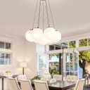 Modern Bubble Chandelier Lighting 7-Light Mid-Century White Glass Globe Chandeliers Cluster Pendant Light Black Hanging Chandelier for Bedroom Living Room