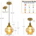 ZHENYANGL Vintaga Modern Amber Glass Pendant Light Mid Century Farmhouse Glass Pendant Light Fixture Retro Pendant Lights for Kitchen Island, Dining Room, Bedroom, Hallway, Entryway
