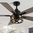 52 Inch Farmhouse Ceiling Fans with Lights and Remote Quiet and Reversible DC Motor Black Industrial Rustic Caged Ceiling Fan for Bedroom Living Room Covered Patio (62-Black)