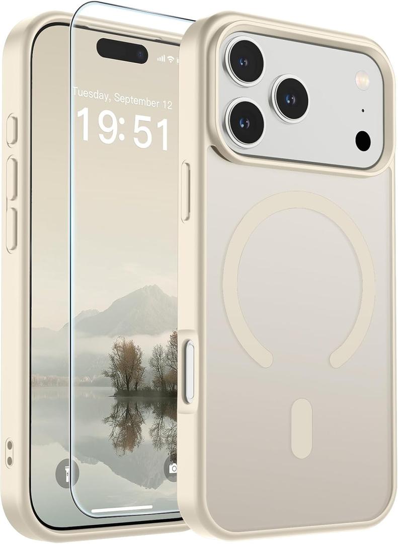 SUPFINE Magnetic for iPhone 17 Pro Case (Compatible with MagSafe)(Military Grade Drop Protection) Translucent Matte Shockproof with Anti-Fingerprint Phone Cover,Antique White