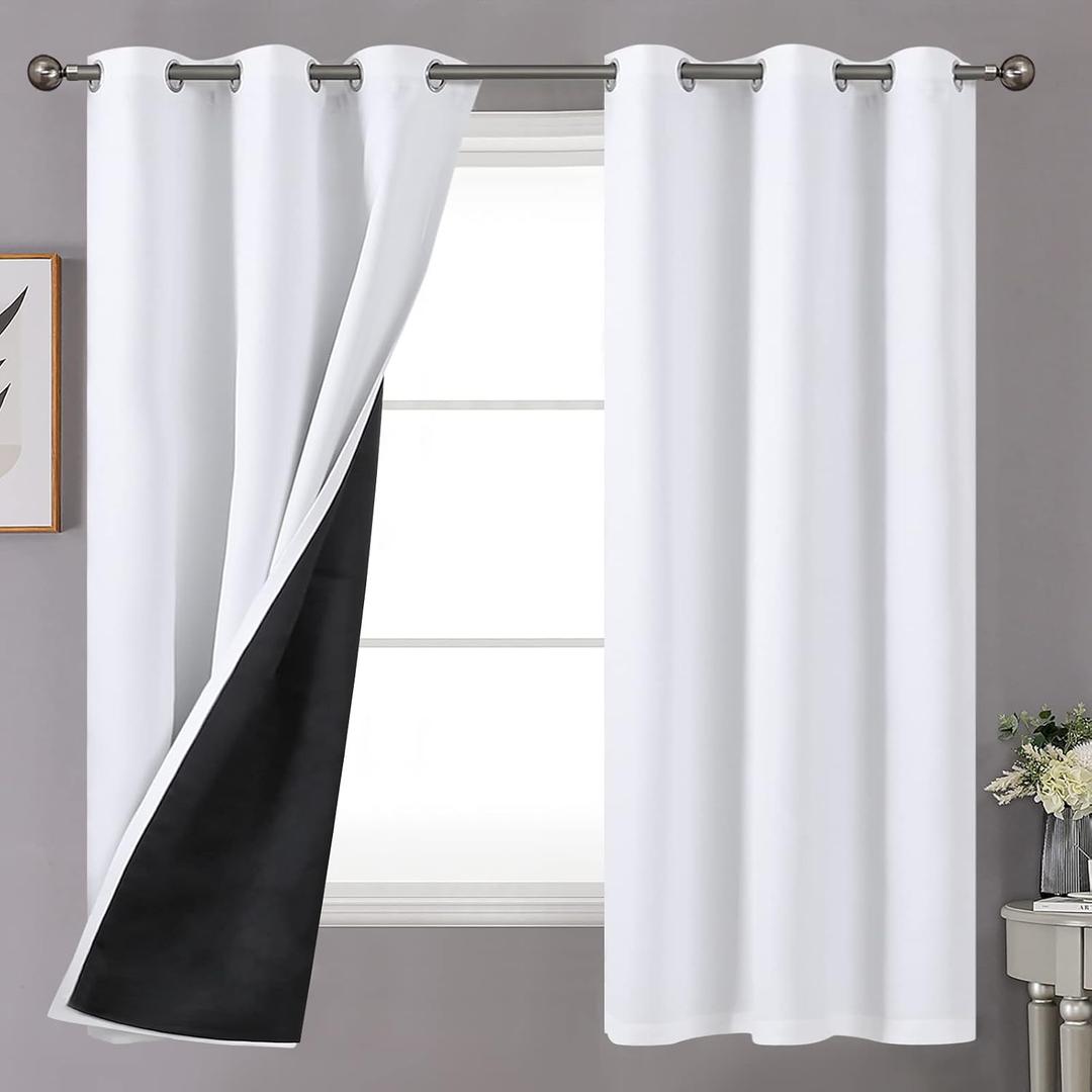 YoungsTex 100% Blackout Curtains 63 Inches Long for Bedroom, Black Out Room Darkening Drapes with Grommet Thermal Insulated for Living Room, Pure White, 2 Panels,42 X 63 Inch