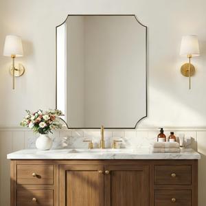 ANDY STAR 24x30 Inch Gold Mirror, Bathroom Vanity Mirrors, Antique Champagne Bronze Mirror with Rustproof Stainless Steel Thin Frame, Aesthetic Scalloped Corners, Designed for Bathroom Remodel