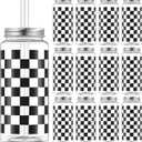 Patelai 12 Pack Race Car Cups 13.5 oz Plastic Tumbler with Lid and Straw Checkered Flag Party Supplies Clear Black Plaid Cups for Race Car Birthday Sports Themed Party Supplies