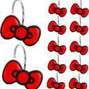 12-Piece Red Bow Shower Curtain Hooks, Cute Stainless Steel Decorative Shower Hangers Rings for Bathroom Decor