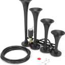 Truck Air Horn 12V/24V 185dB Super Loud Four Trumpet Air Horns Train Horn for Trucks with Electric Solenoid Universal for Truck Car Pickup SUV Train Boat