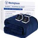 Westinghouse Heated Queen Size Blanket - Electric With 10 Heating Levels, 1-12 Hours Auto Shut Off, Fast Warming, Machine Washable (84x90 Inches, Navy Blue)