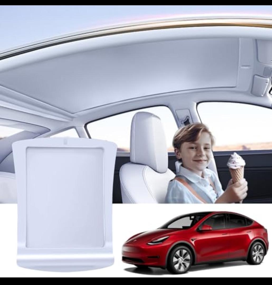 Electric Sunshade Roof for Tesla Model Y, Retractable Sunshade Roof Heat Insulation Roof for Model Y 2019~2024, 5 Layer 99.9% UV Protection, Interior Gray Hidden Wires [Single Switch]