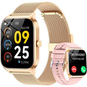 Smart Watch for Women with Bluetooth Calling, Fashion Fitness Tracker, 1.85" HD Touch Screen, AI Voice Assistant, Heart Rate Sleep Monitor, 120+ Sports Modes, Compatible with Android iPhone, 2 Bands (Rose gold and Light Pink)