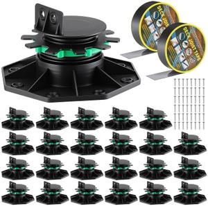 Timtin 24 Pack Upgrade Adjustable Deck Support Pedestals, 1-9/16" to 2-3/8" Height Range, Outdoor Deck Foundation Bases with Joist Tape and Screws for Patio Garden Floor Leveling