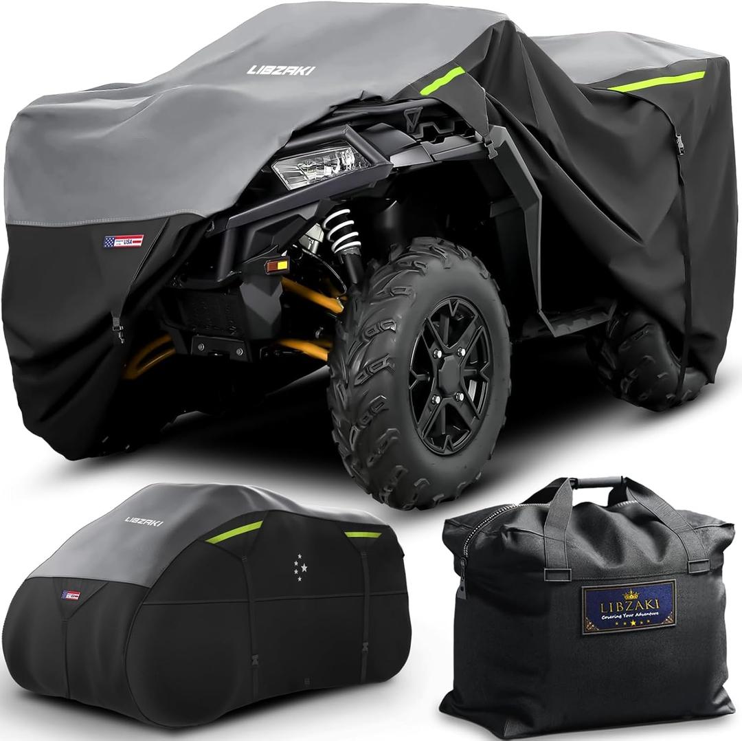 600D ATV Cover Waterproof Heavy Duty Trailerable 4 Wheeler Cover Quad Cover ATV Covers All Season Weather Proof Outdoor UV Protection for Polaris Kawasaki Yamaha Suzuki Can-Am Black/Gray-S