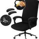 Water Resistant Stretch Computer Office Chair Cover with Armrest Covers Durable Zipper Universal Washable Removable Spandex Rotating Boss Chair Slipcovers Anti-dust Soft Desk Chair Seat Protector (Black)