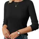 GRACE KARIN Women's Spring Wool Blend Sweater Tops, Long Sleeve Ribbed Pullover, 2026 Knitted Casual Blouse (Medium, Black)