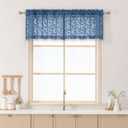 Chyhomenyc Dusty Blue Sheer Valances for Windows 14 Inch Length 2 Pcs, Light Filtering Leaf Textured Cafe Short Kitchen Curtains, Top Small Curtain for Living Room Bedroom Basement, 42" W x 14" L