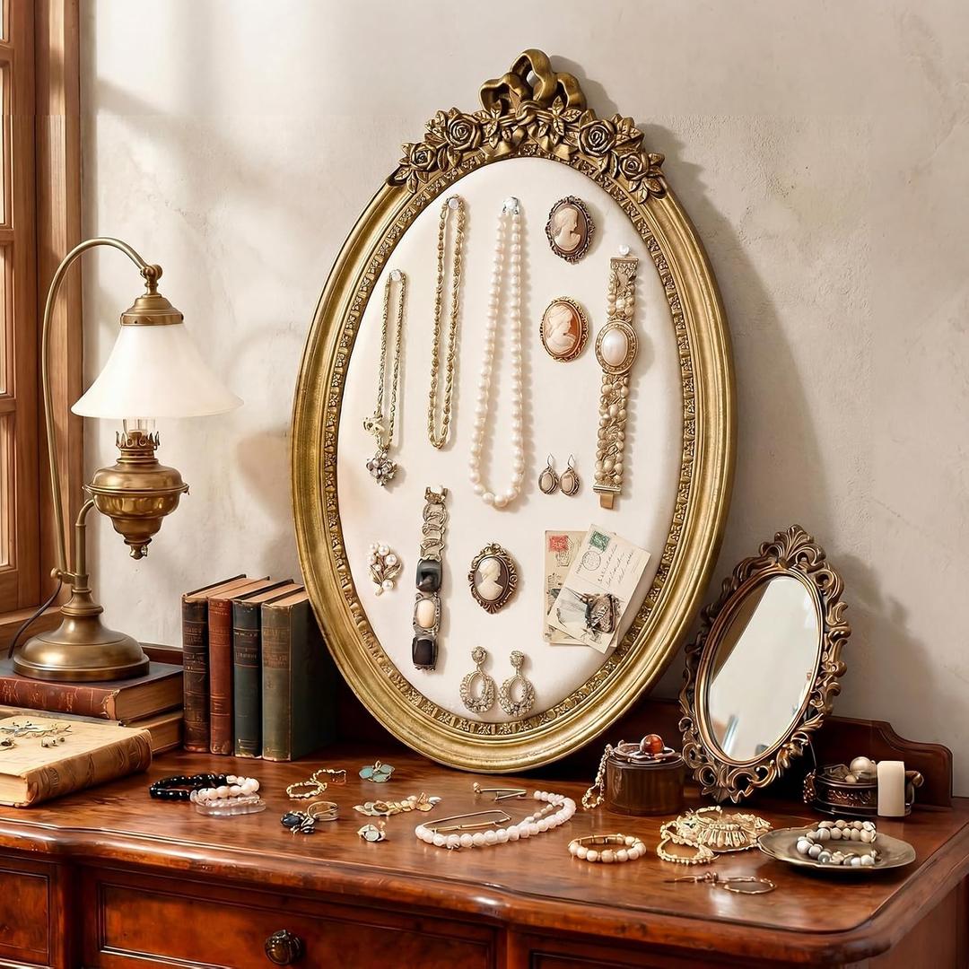 Wonderjune Vintage Jewelry Display Stand with 80 Pins, 24.8" x 13" Oval