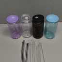 16oz Plastic Mason Jars, 4Pack Clear Mason Drinking Acrylic Cups with Lids and Stainless Steel Straws Iced Coffee Cups Shatterproof Unbreakable Tumblers for Smoothies, Beer, Coffee, Milk Tea, Colored