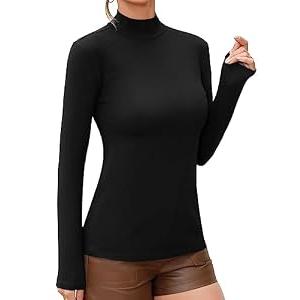 UNTYHOTS Women Mock Turtleneck Long Sleeve T Shirt Tight Tops Tee (Black, XX-Large)