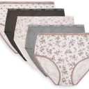Laura Ashley Women's Cotton Brief Underwear Set, High-Waisted Panties for Women, 5-Pack (Steel Floral/Md Heather Grey/Steel Floral/Smokey Taupe/Steel Pea)