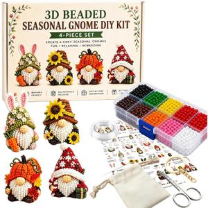 3D Beaded Gnome DIY Kit, Mini Beaded Gnome Craft Kit, Funny Handmade Gnome DIY Decor with Instructions, Perfect for Beginners & Craft Lovers (Seasonal Gnome)