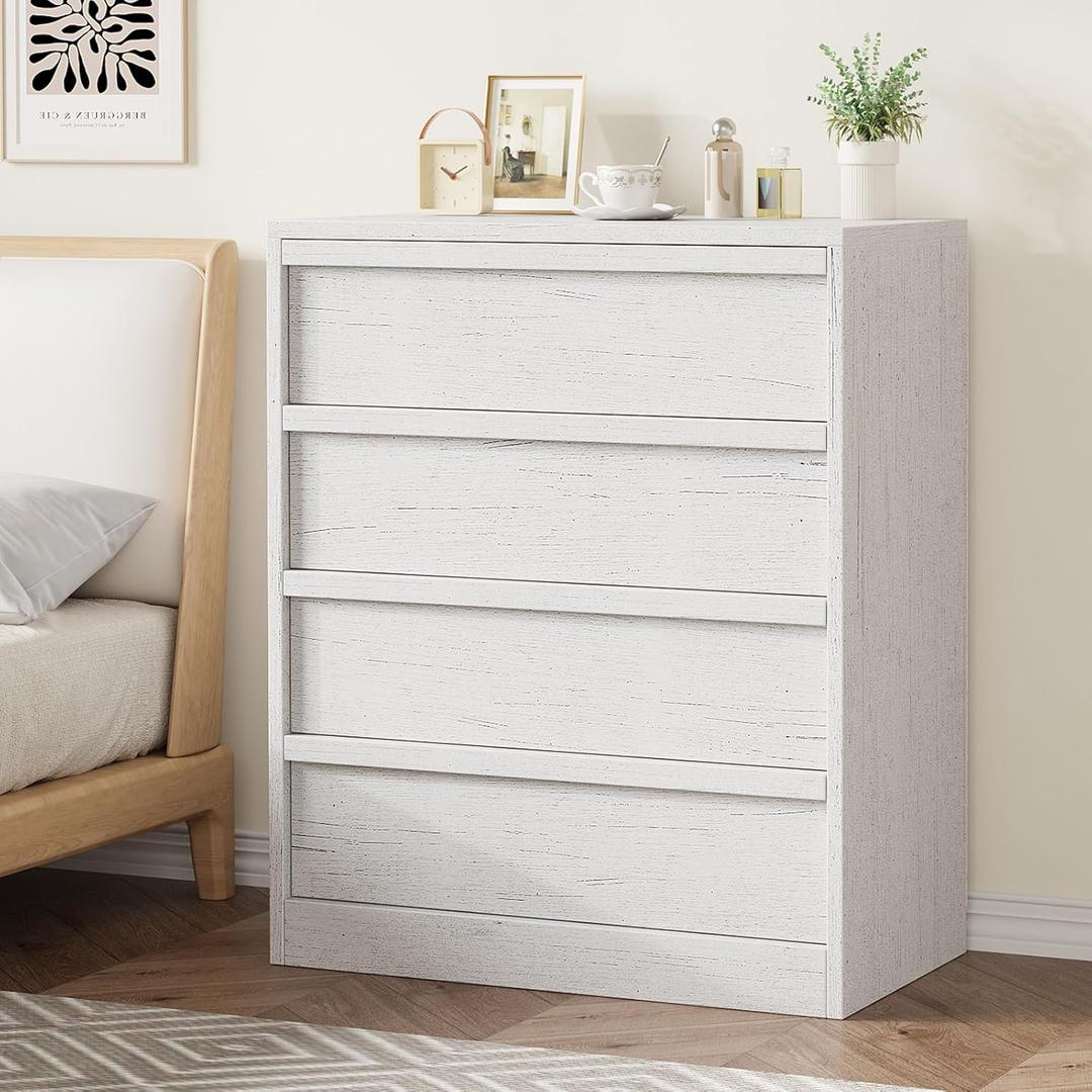 GarveeHome 4 Drawer Dresser for Bedroom, 39in Tall Nightstand 4 Chest of Drawers with Large Storage, Small Modern Bedside End Table for Living Room, Nursery, Entryway - White