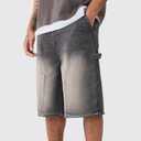Mens Loose Denim Shorts Baggy Casual Wide Leg Mid Jean Jorts Zipper Hip Hop Shorts with Pockets Streetwear (XL)