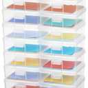 novelinks Small Plastic Storage Box Containers with Latching Lids - Craft Organizers and Storage Stackable Storage Organizer Pencil Crayon Box (18 Pack Small -Clear)