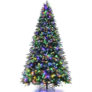9 ft. Pre-Lit Snowy Artificial Christmas Tree Hinged Tree 11 Flash Modes with 780 Multi-Color Lights