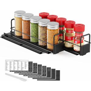 SpaceAid Pull Out Spice Rack Organizer for Cabinet, Heavy Duty Slide Out Seasoning Kitchen Organizer, Cabinet Organizer, with Labels, 5.2" W x10.8 D x4 H, 2 Drawers 1-Tier