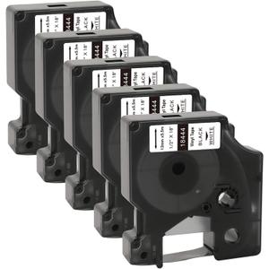 TITBIT 18444 Permanent Vinyl Label Tape 1/2" Replacement for DYMO Rhino 18444 Fit with DYMO Rhino 4200 5200 5000 6000 6500 Industrial Label Maker,12mm(1/2 Inch) x 18 feet Black on White,5 Pack