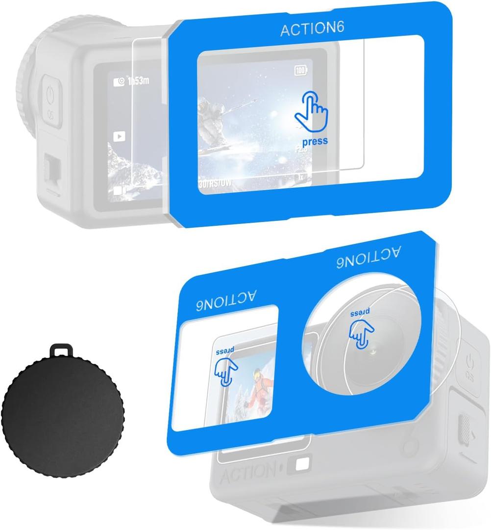 2 x Screen Protector with Lens Cover for DJI Osmo Action 6, Enhanced Tempered Glass LCD Display Film with Easy Installation Tool, 9H Hardness Protection Scratch Resistant