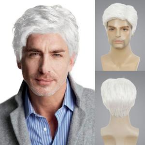 Kaneles Mens White Wigs Short Soft Layered Natural Synthetic Hair for Male Daily Full Wig(White)