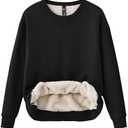 MoFiz Women's Fleece Lined Crewneck Sweatshirts Sherpa Lined Pullover Winter Warm Long Sleeve Casual Tops with Pockets, L 