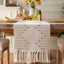 Boho Table Runner 13 x 90 Inch Long Natural Cotton Woven Runner with Tassels for Home Dining Table dcor, for Modern Farmhouse Decor Coffee Table Runner, Taupe and Beige